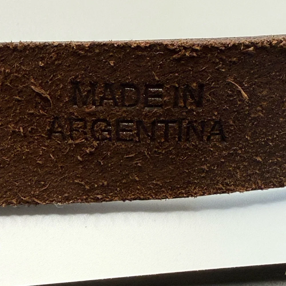 Unbranded Men’s Brown Leather Belt Size 31–33 Solid Brass Buckle Argentina